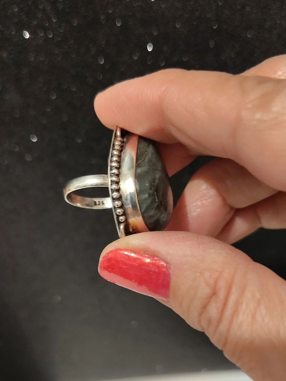 Laboradorite Teardrop 925 Silver Ring Size 6 1/2